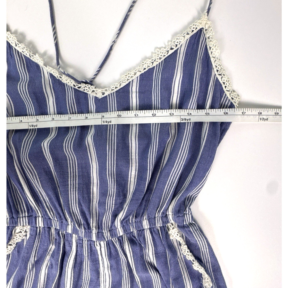 Abercrombie Fitch Striped Strappy Romper Size M Crochet Lace Trim Vtg Y2K Boho - Picture 10 of 13